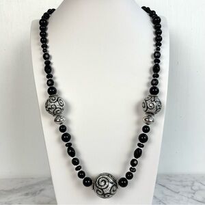 Black and Silver Toned Beaded Statement Necklace